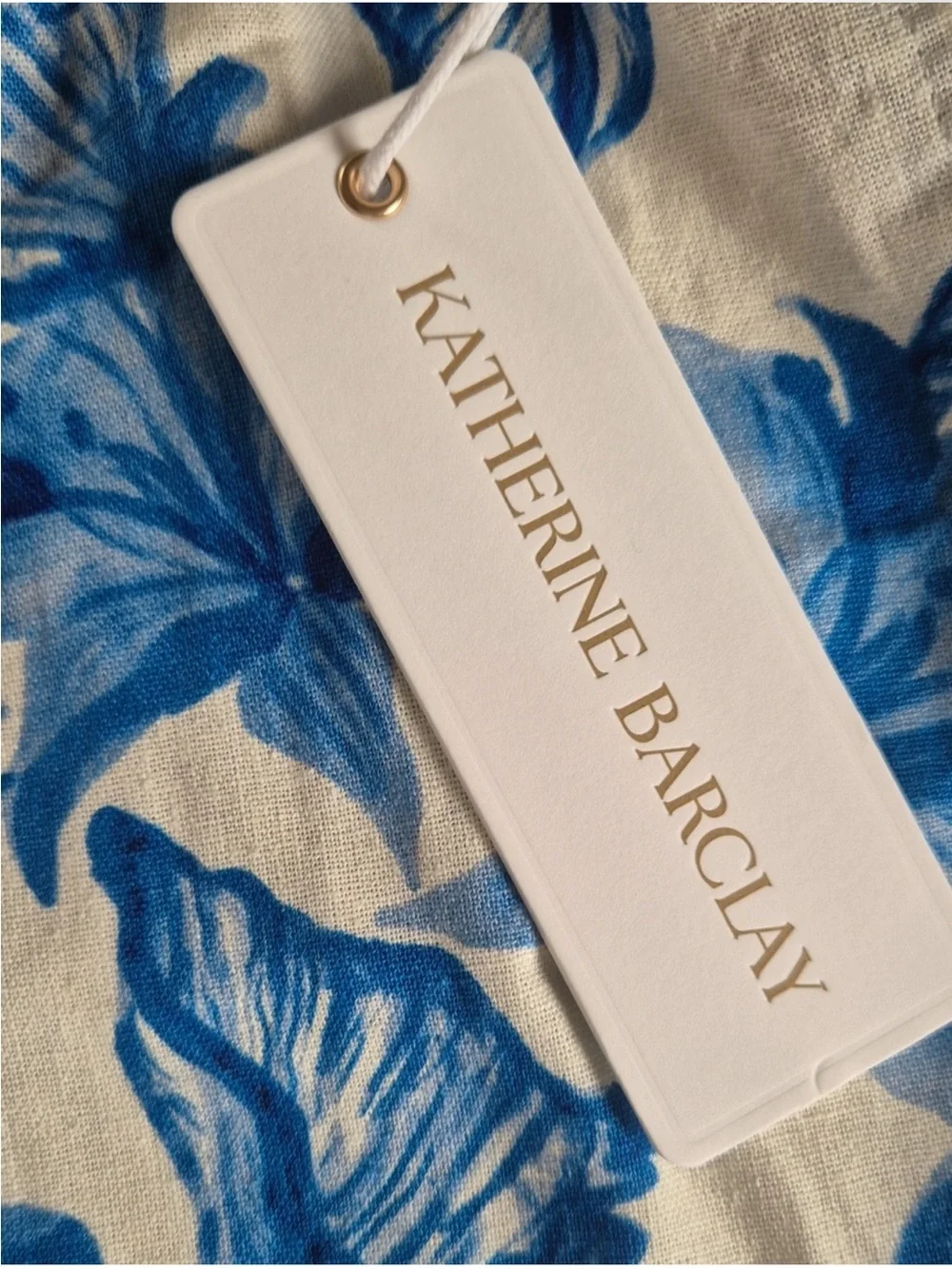 KATHERINE BARCLAY Blue Shell-Print Linen Blend Relaxed Fit Pants—Multi Sizes NWT